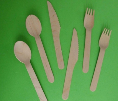 Birch wood spoon fork knife